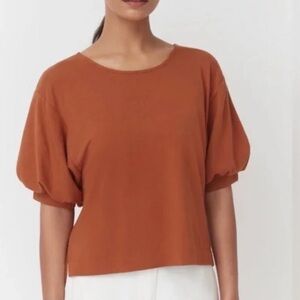 Cuyana Puff Sleeve cotton Top Rust size XS
